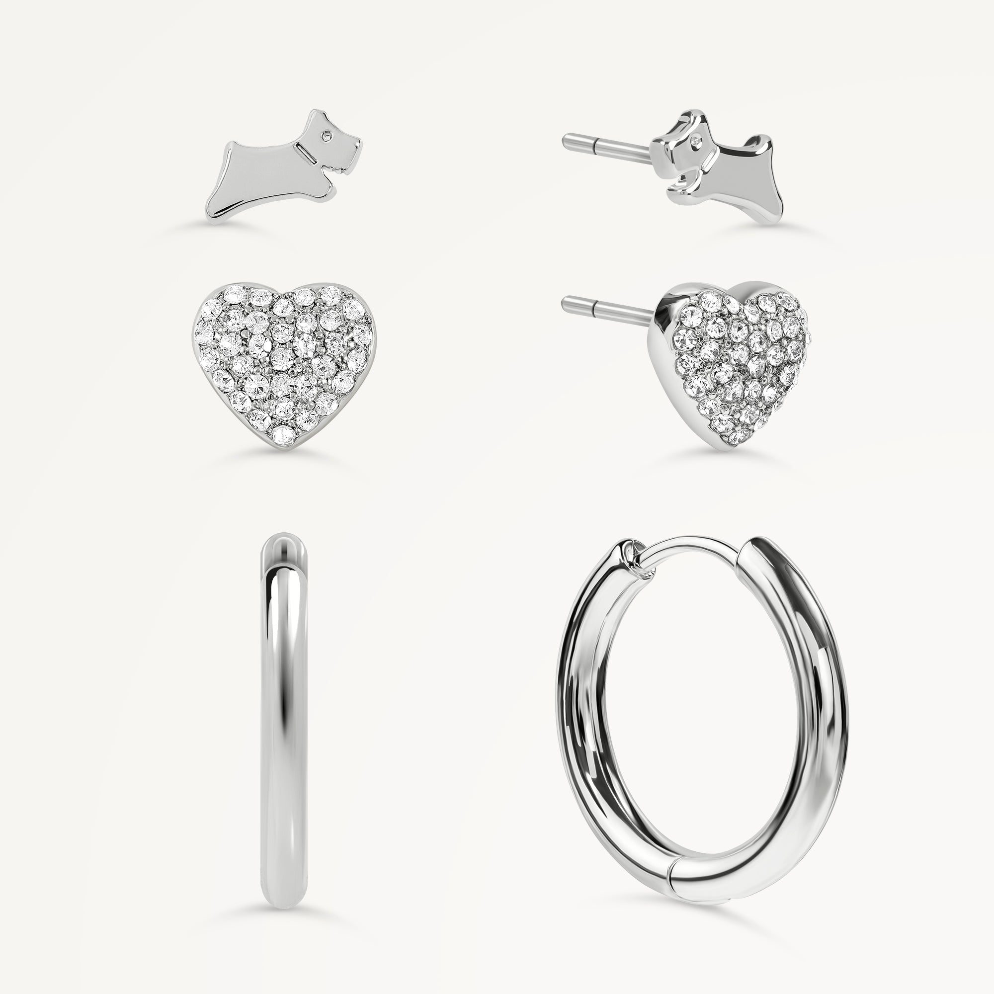 HEART STREET HEART & HUGGIE TRIPLE PACK EAR SILVER