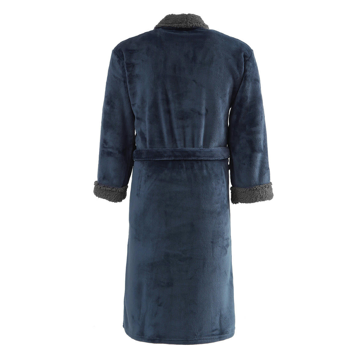 KALY - Peignoir polaire col châle bicolore  bleu nuit/silver grey M