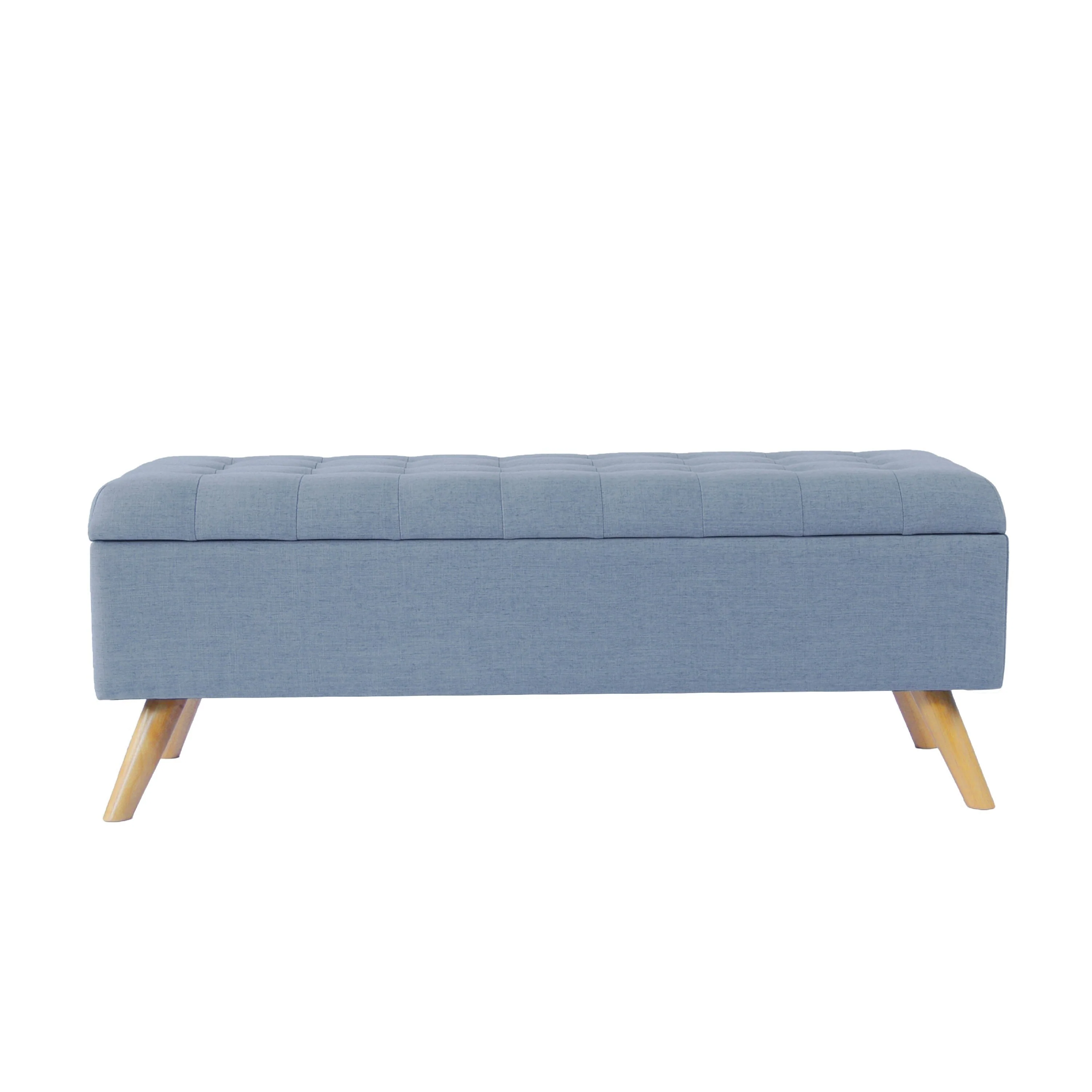 Eva Storage Bench Ottoman, French Blue Woven Polyester, Brown, 48 Inch