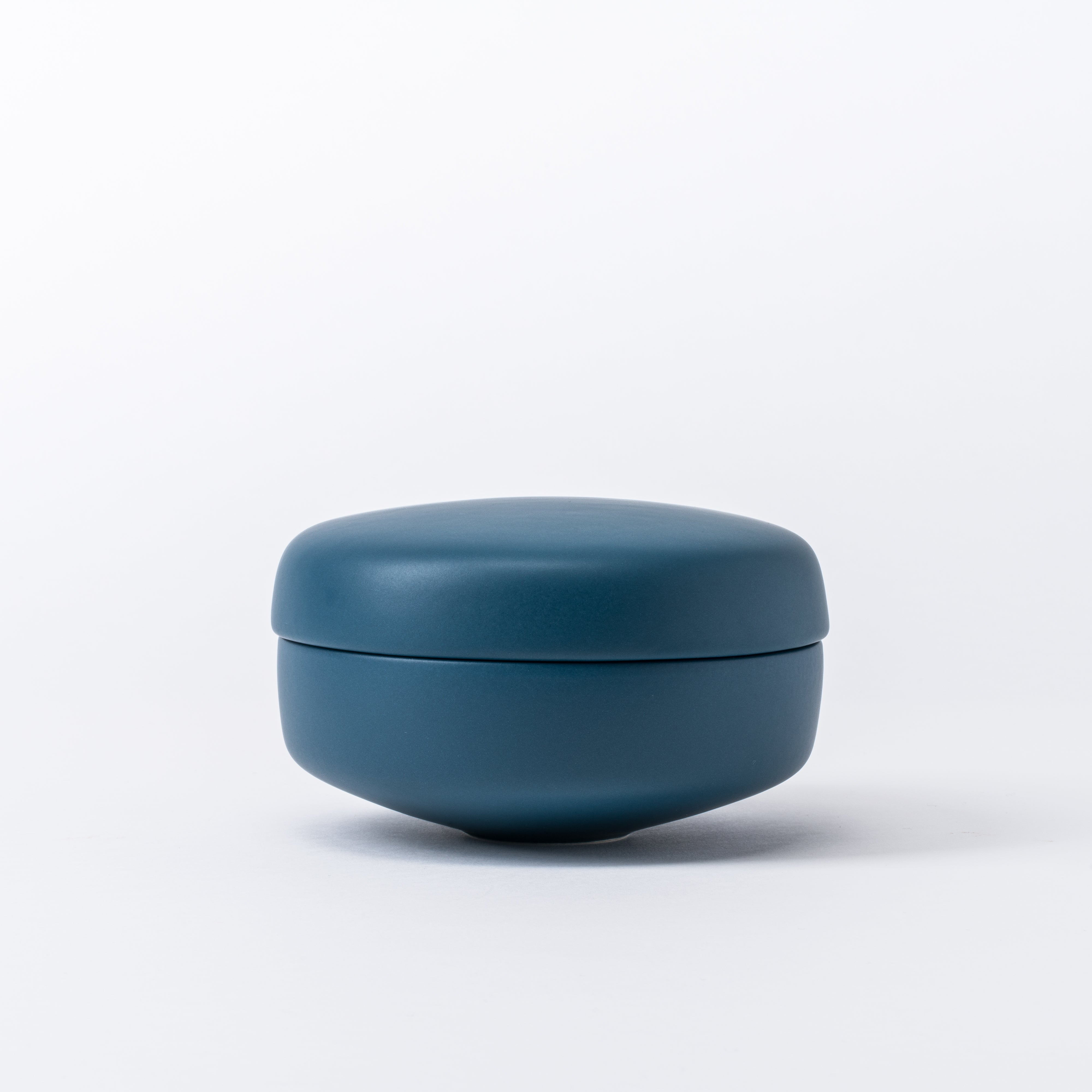 Small Mallard Blue Storage Jar - Smooth Low-Profile Vanity Box