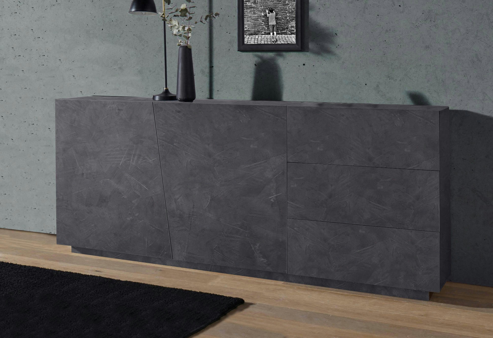 - Buffet moderne 2 portes effet bois gris ardoise