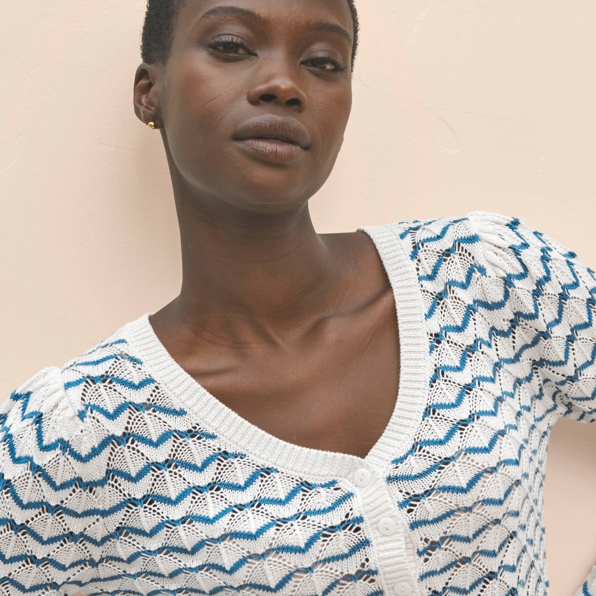 Pull col tunisien en maille fantaisie
