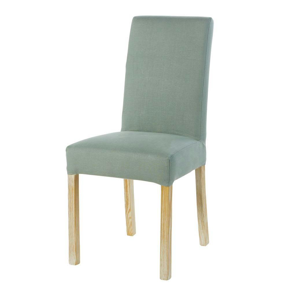 MARGAUX - Housse de chaise en lin lavé vert jade, compatible chaise MARGAUX