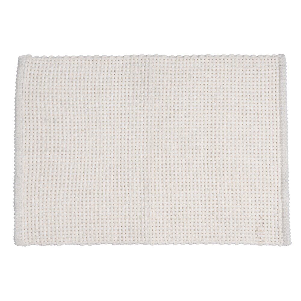 Tapis salle de bain rectangulaire polycoton quadrillé beige 45x70cm