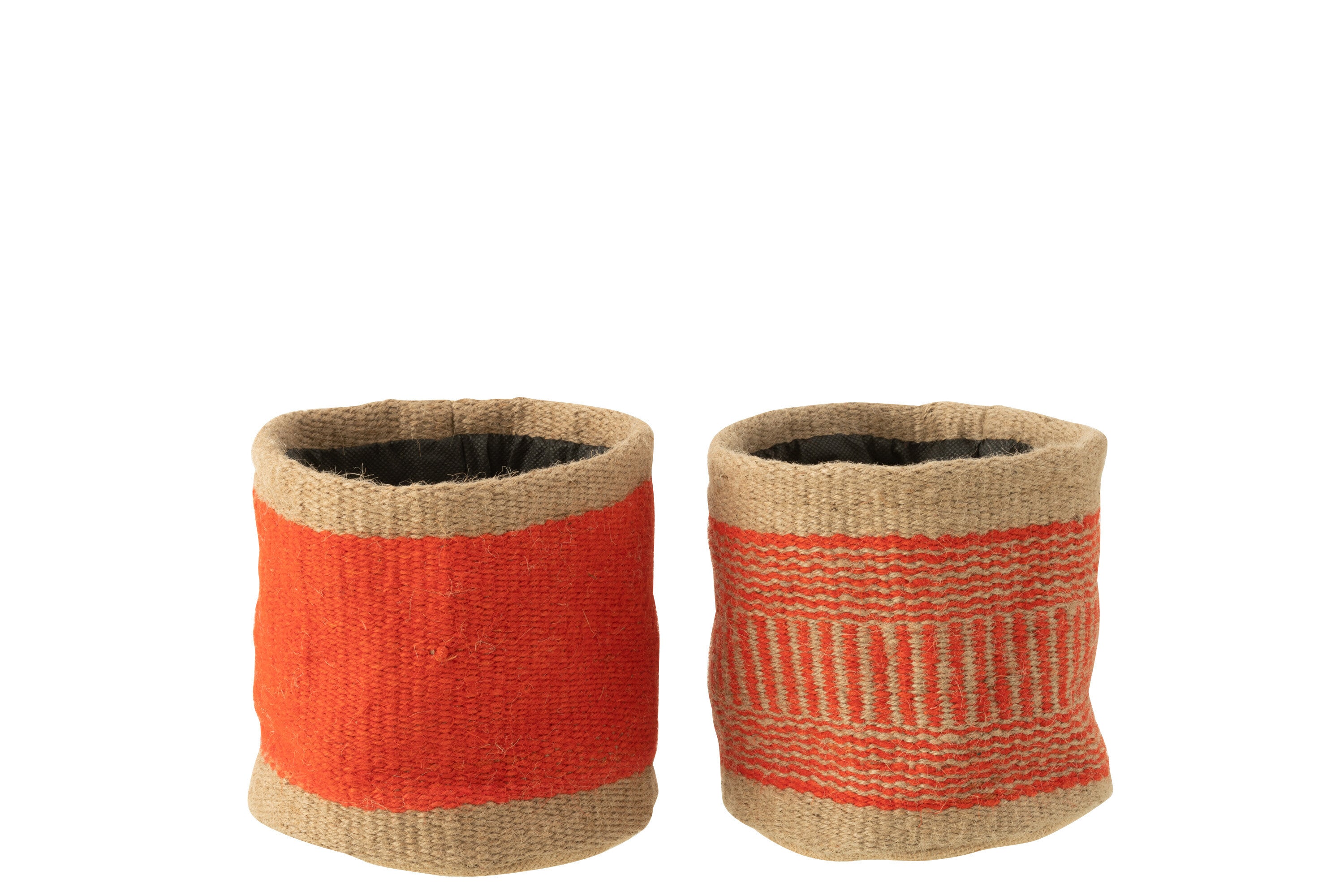 J-Line mand Rond Met Handvaten - jute - naturel oranje - 2 s