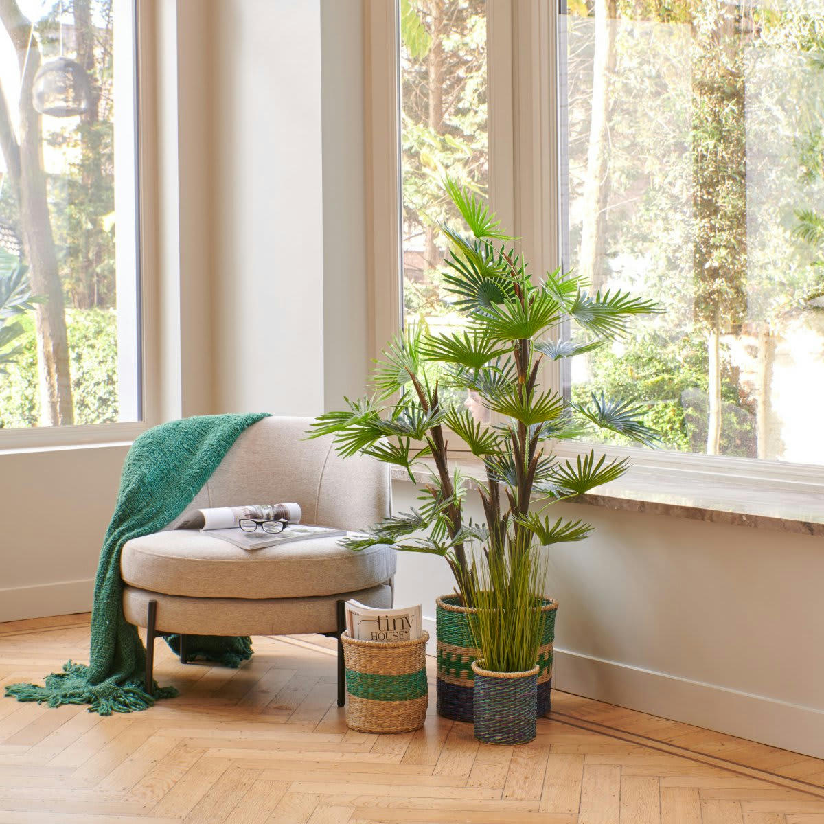 MILES - Fauteuil rond style moderne en tissu beige