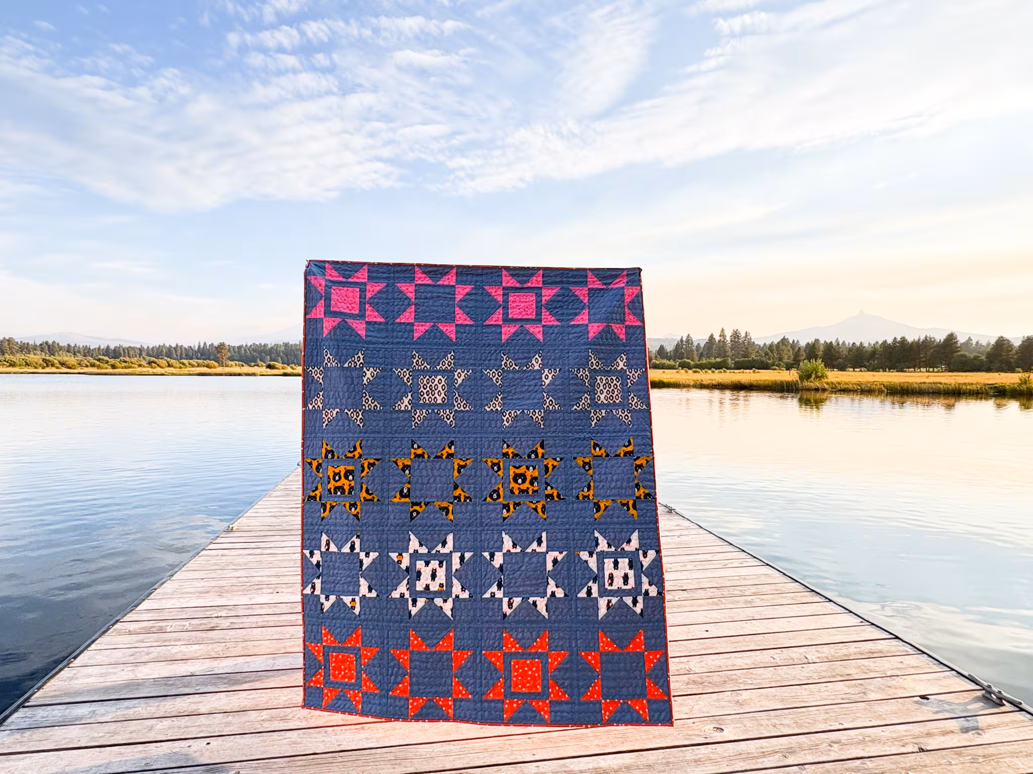 Modern Star Throw Quilt with Teddy Bears