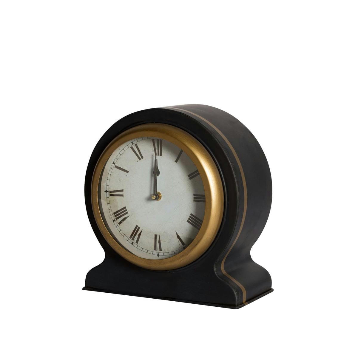 - Horloge à poser en métal noir et doré chiffres romains