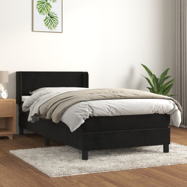Łóżko kontynentalne z materacem czarne aksamit 90x200 cm