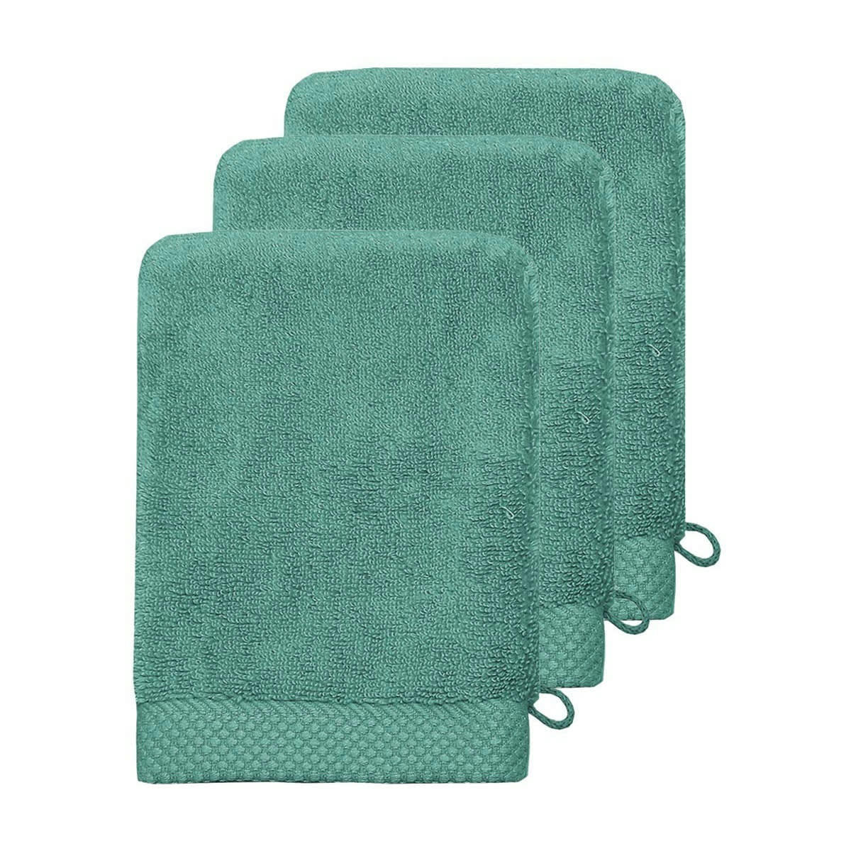SENSOFT - 3 gants de toilette zéro twist 560gr/m²  aqua sea 16x22 cm