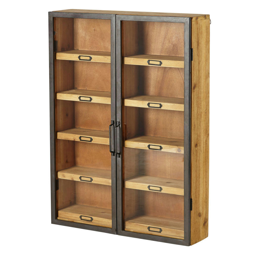 - Etagère en sapin 2 portes en verre