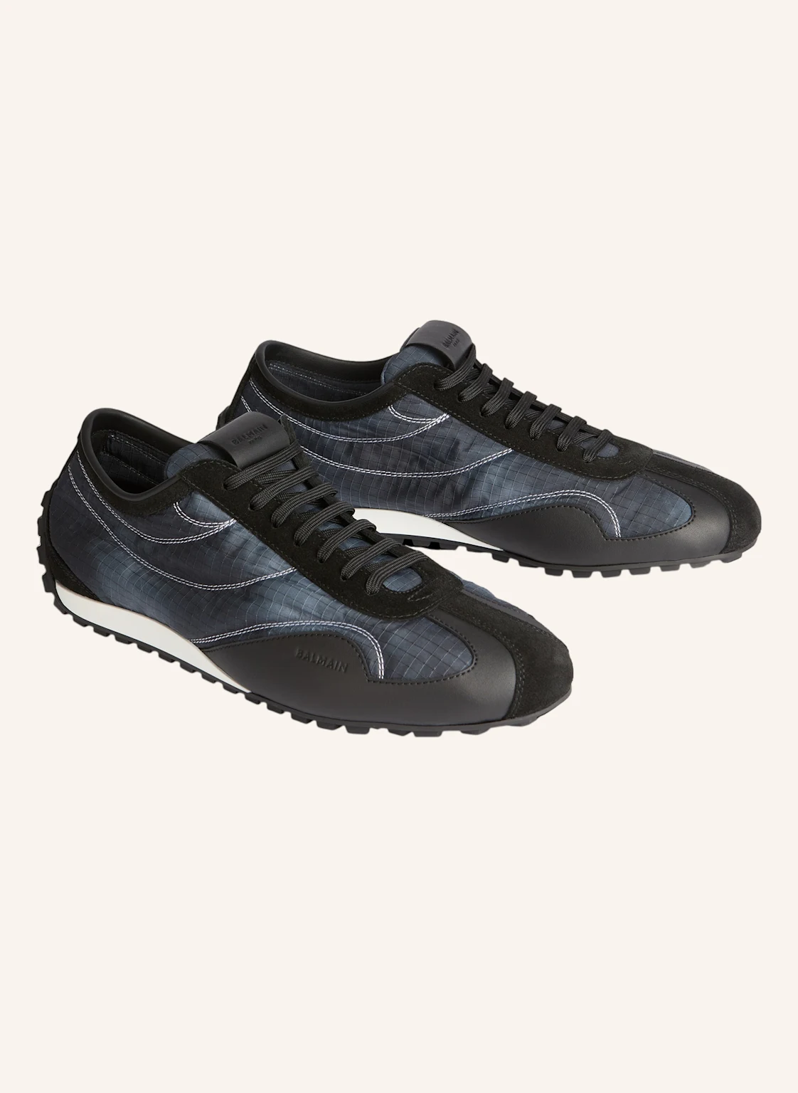 BALMAIN Racing Low Sneakers aus Nylon und Leder