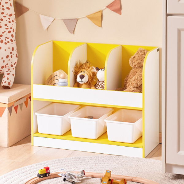 SoBuy Regał dziecięcy z 3 półkami Żółty 70x30x58cm Funkcjonalny KMB107-G