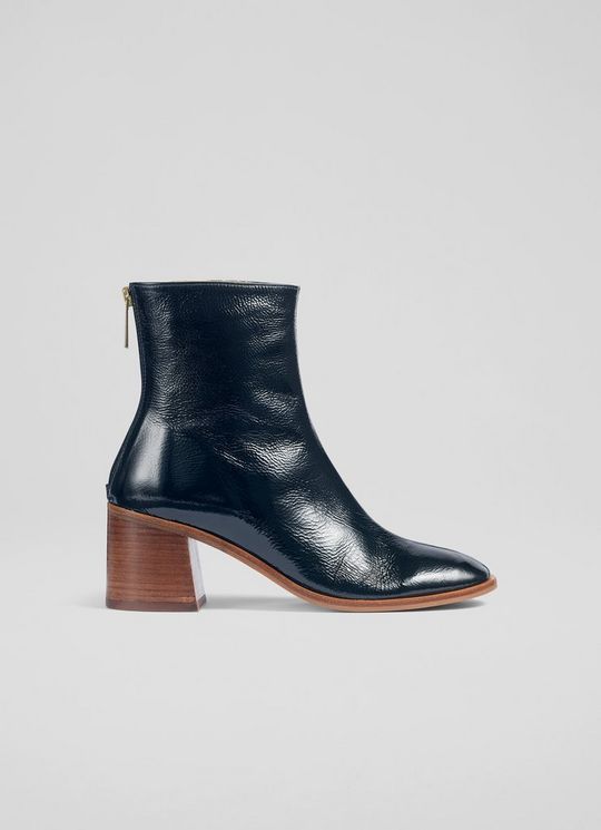 Camila Navy Leather Front Seam Casual Boot