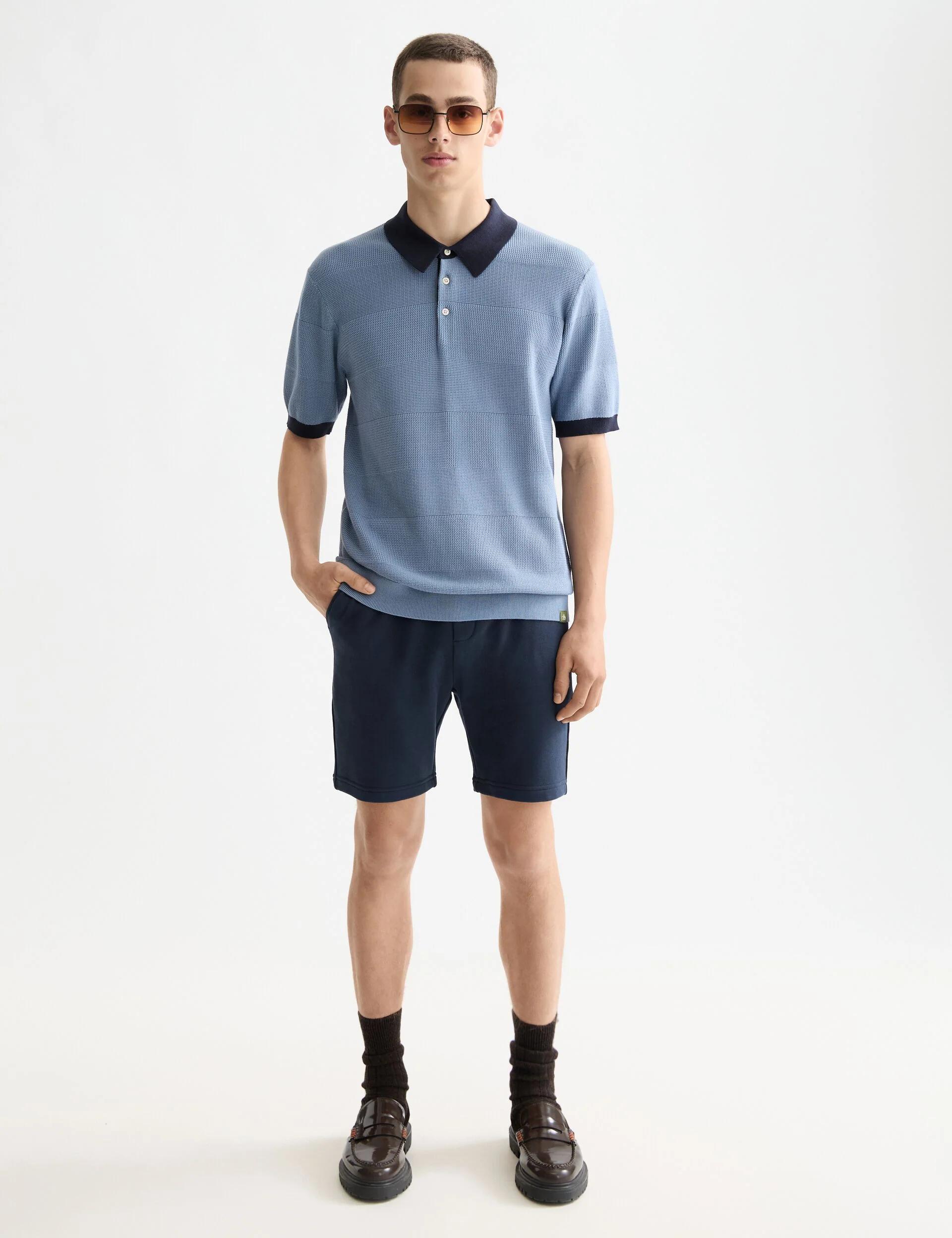Knitted tone on tone striped regular fit polo