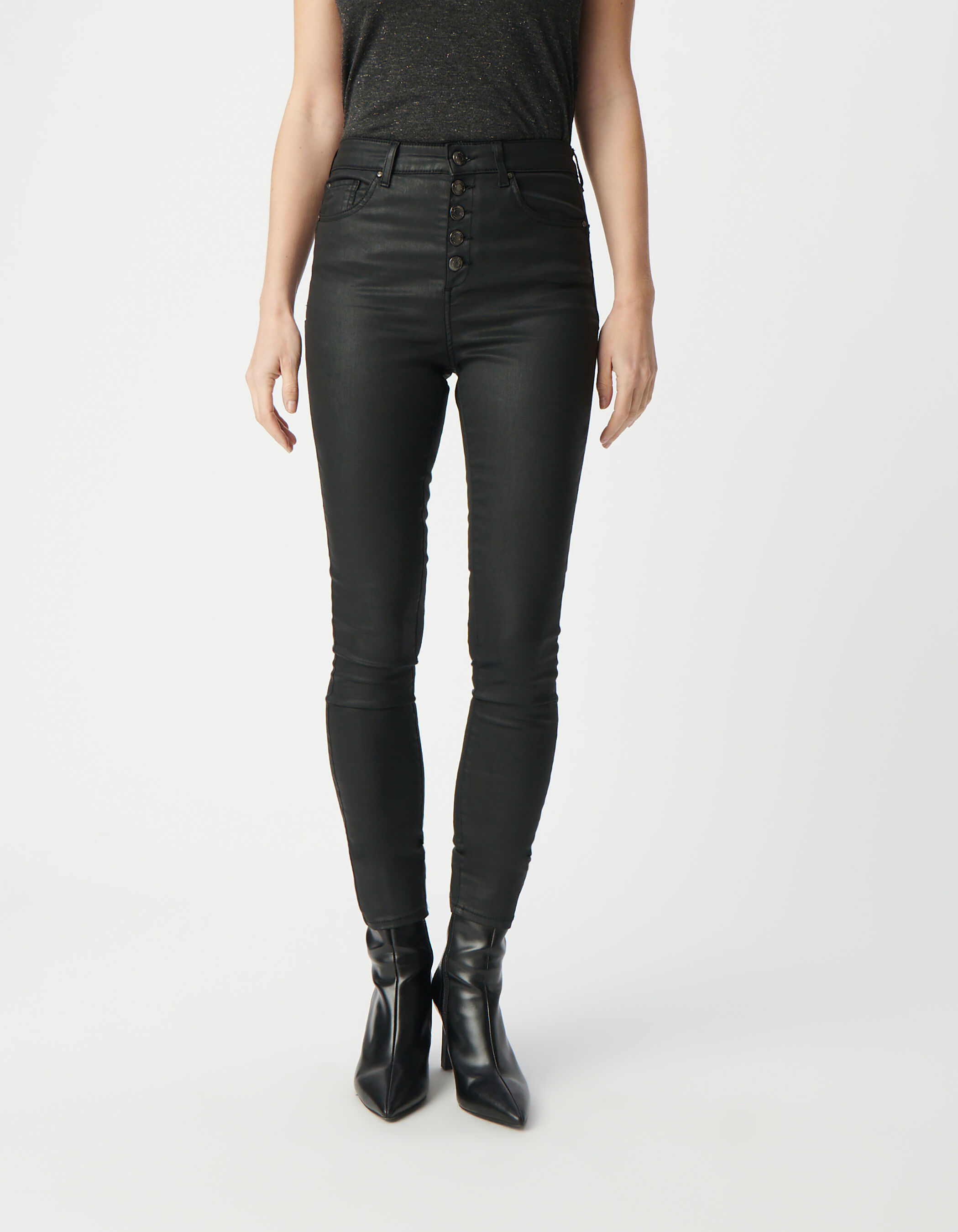Jean noir cropped boutons apparents powerstretch Femme