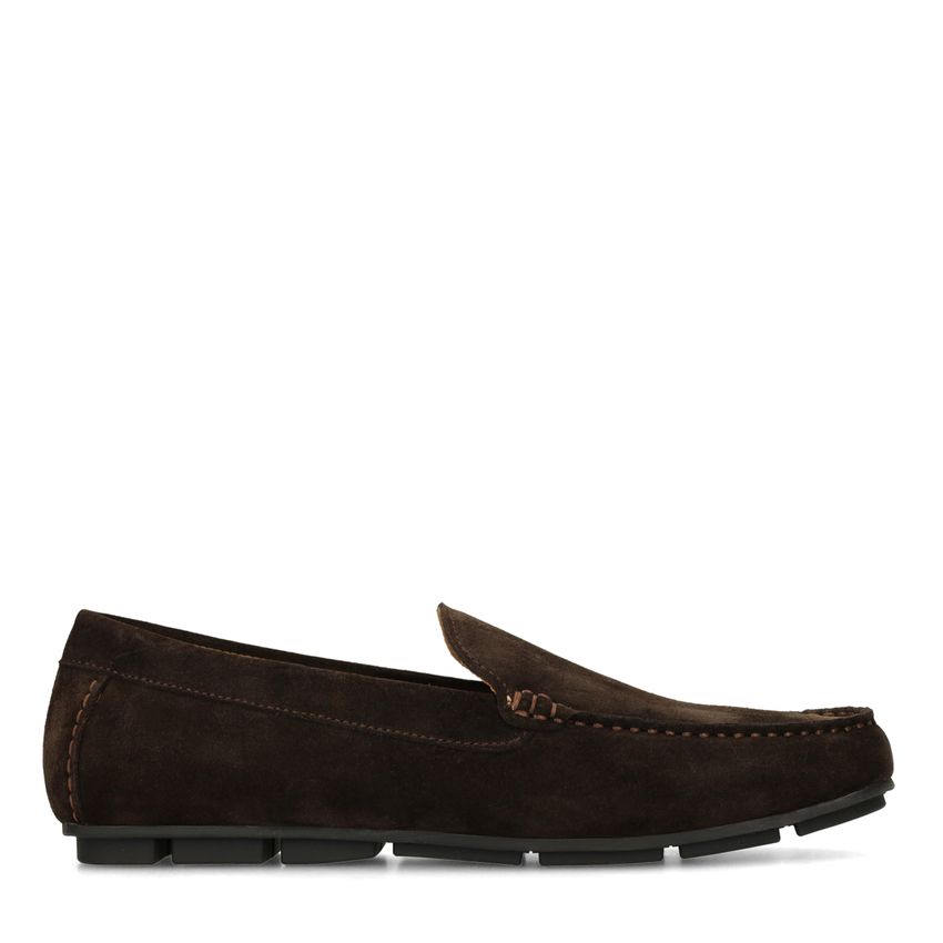 Manfield Donkerbruine suède loafers