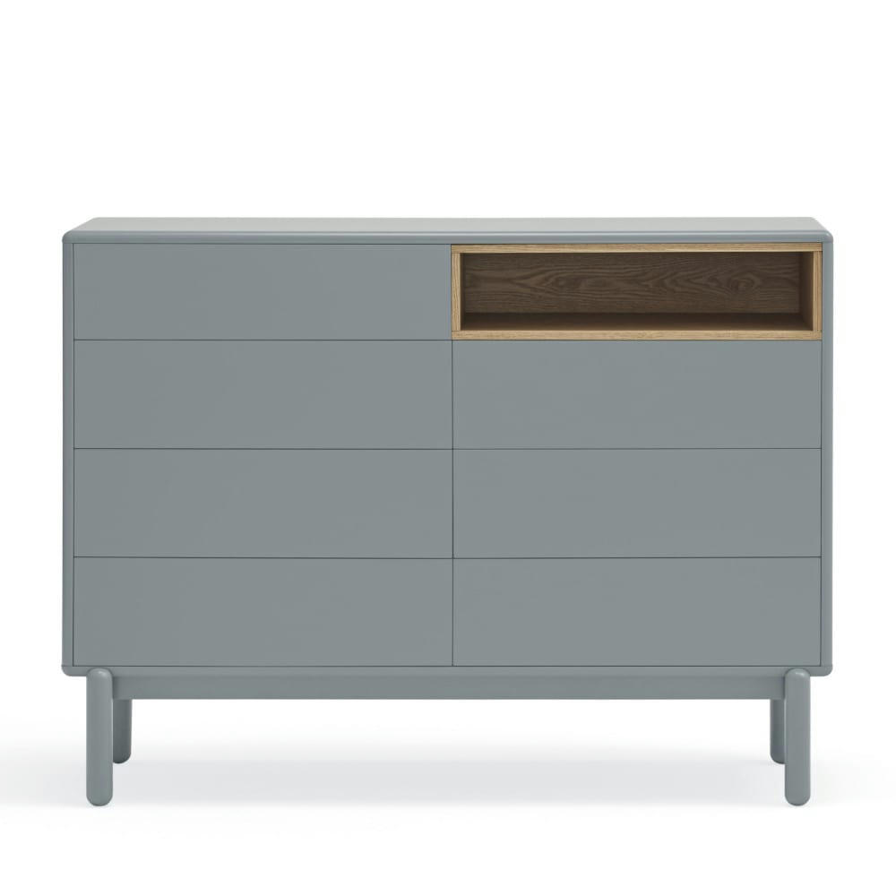 CORVO - Commode 7 tiroirs 1 niche en bois L120xH90cm gris clair