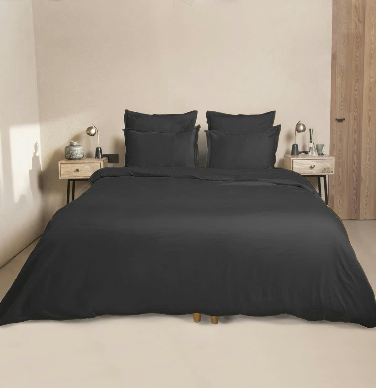 JULIA - Drap housse satin de coton  180x200x40 gris ardoise