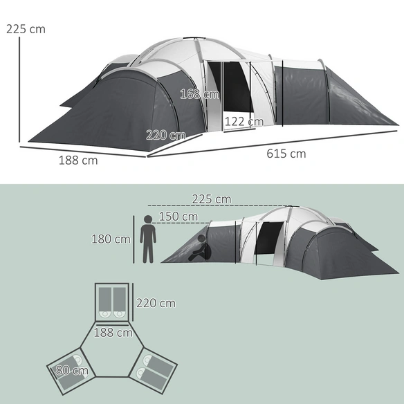 Campingzelt, LxBxH: 615x615x225 cm, grau