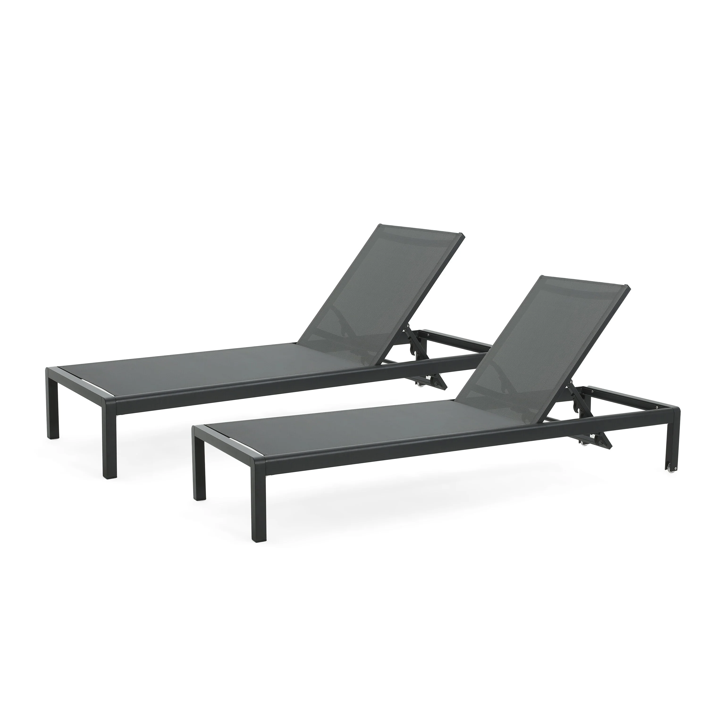 Outdoor Mesh Chaise Lounge Set of 2 Sun Lounger with Wheels and Adjustable Backrest for Patio or Poolside