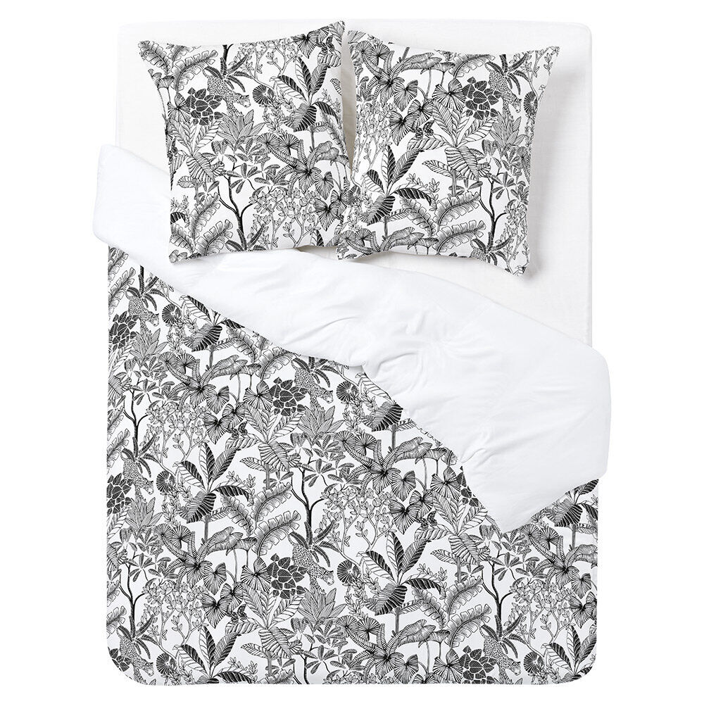 Parure de lit 2 personnes 240x220cm réversible jungle noir et blanc