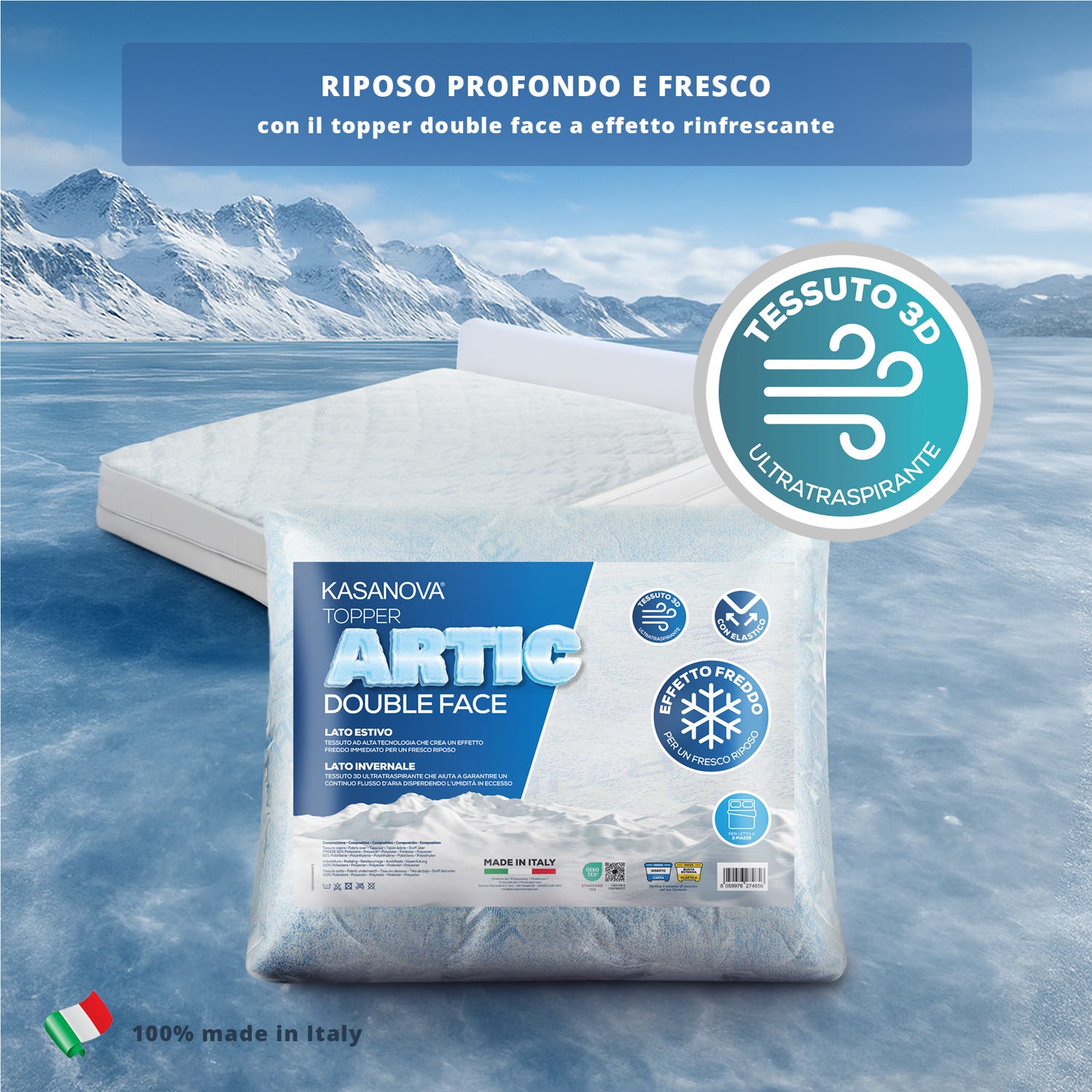 Topper matrimoniale fibra Artic effetto rinfrescante