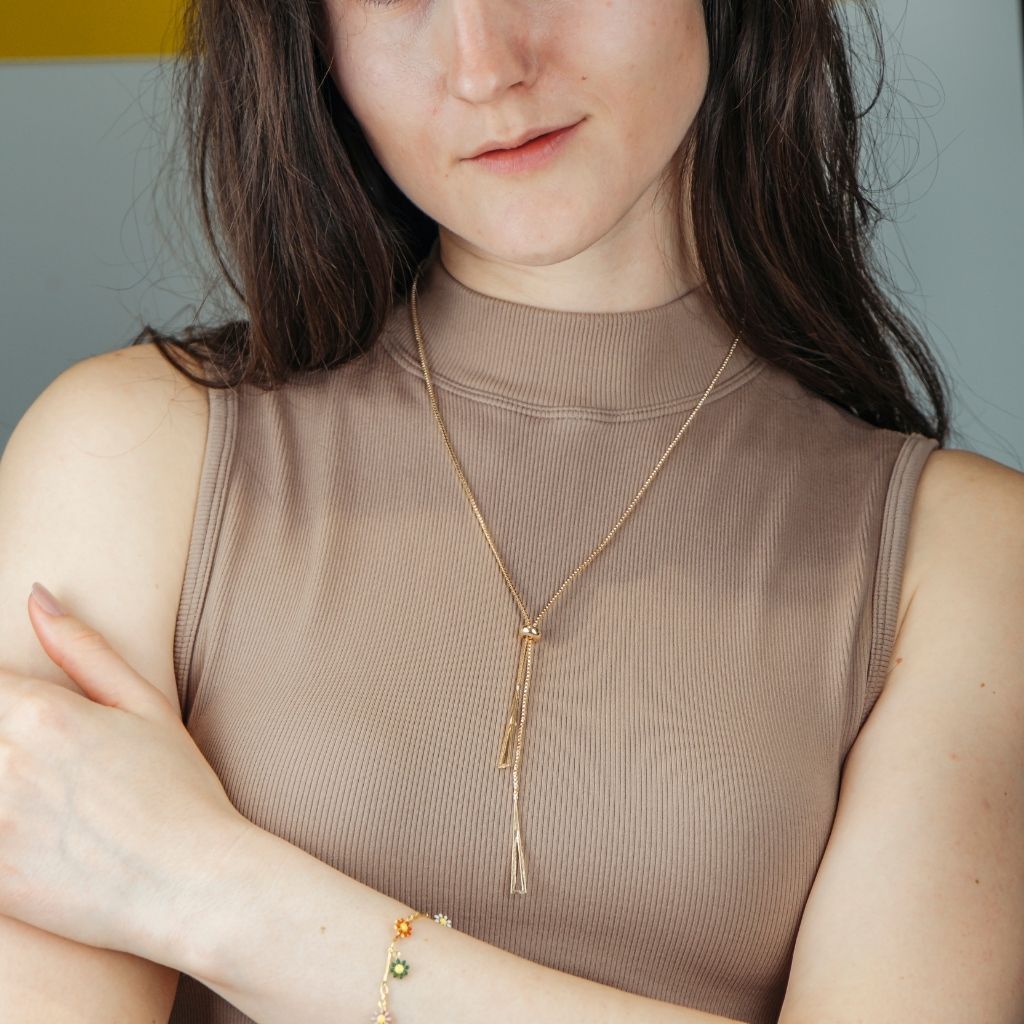 The Colourful Aura Two Triangle Geometric Y Shape Triangle Drop Lariat Cocktail Dress Necklace