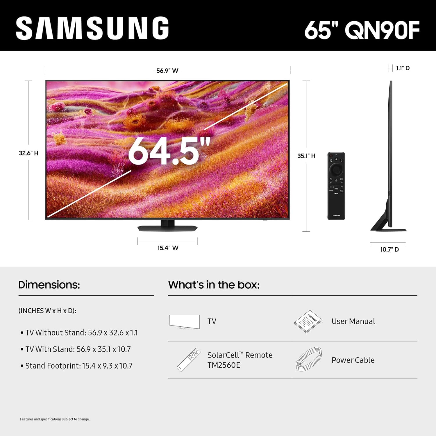 Samsung 65-Inch Class Neo QLED 4K QN90F Series  Vision AI  Mini LED Smart TV (2025 Model  65QN90F) Neo Quantum HDR+  Object Tracking Sound+ w/Dolby Atmos  Glare Free  Gaming Hub  Alexa Built-in