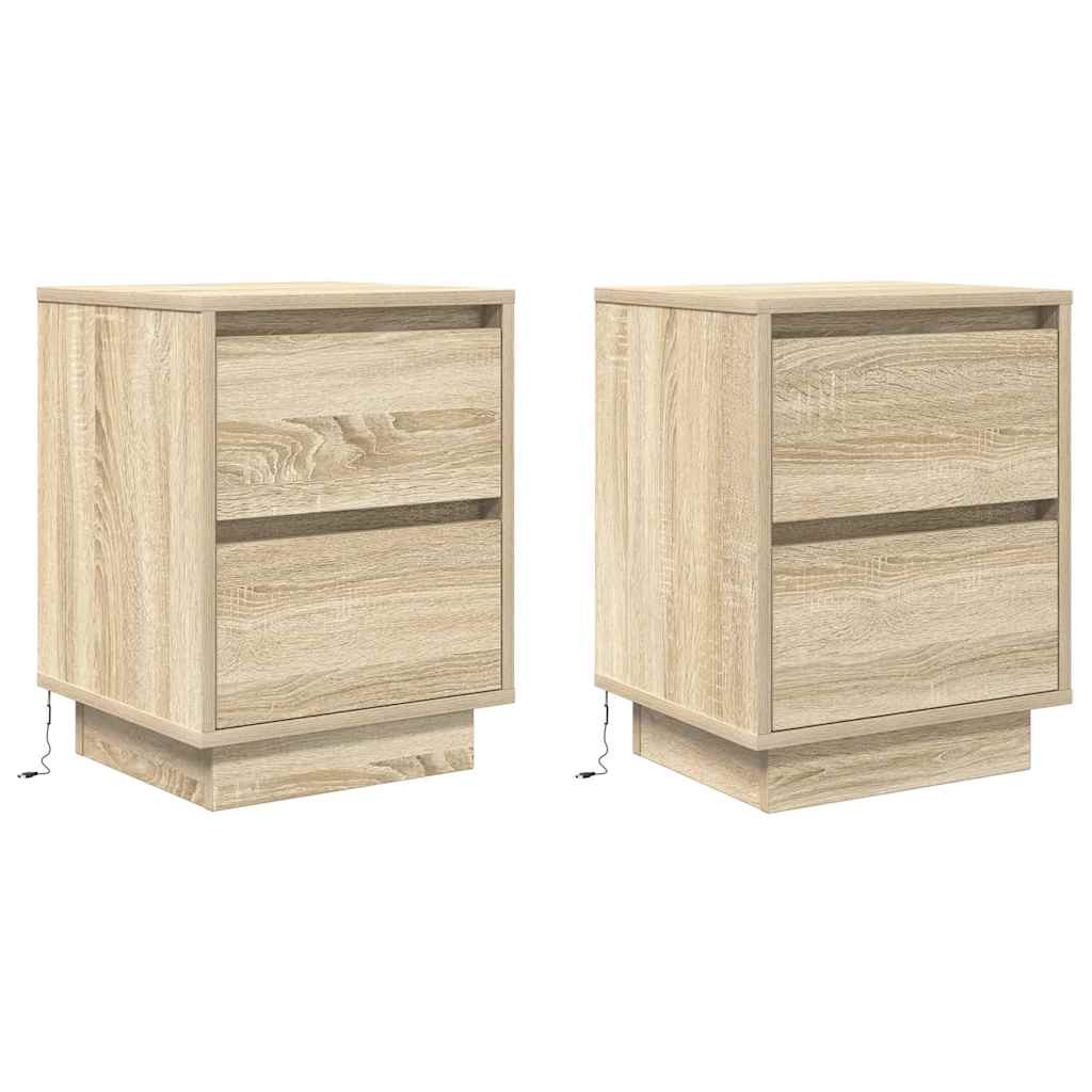 2x Szafka Nocna Komoda Stolik Półka Nocna Do Sypialni LED 38x34x50 cm