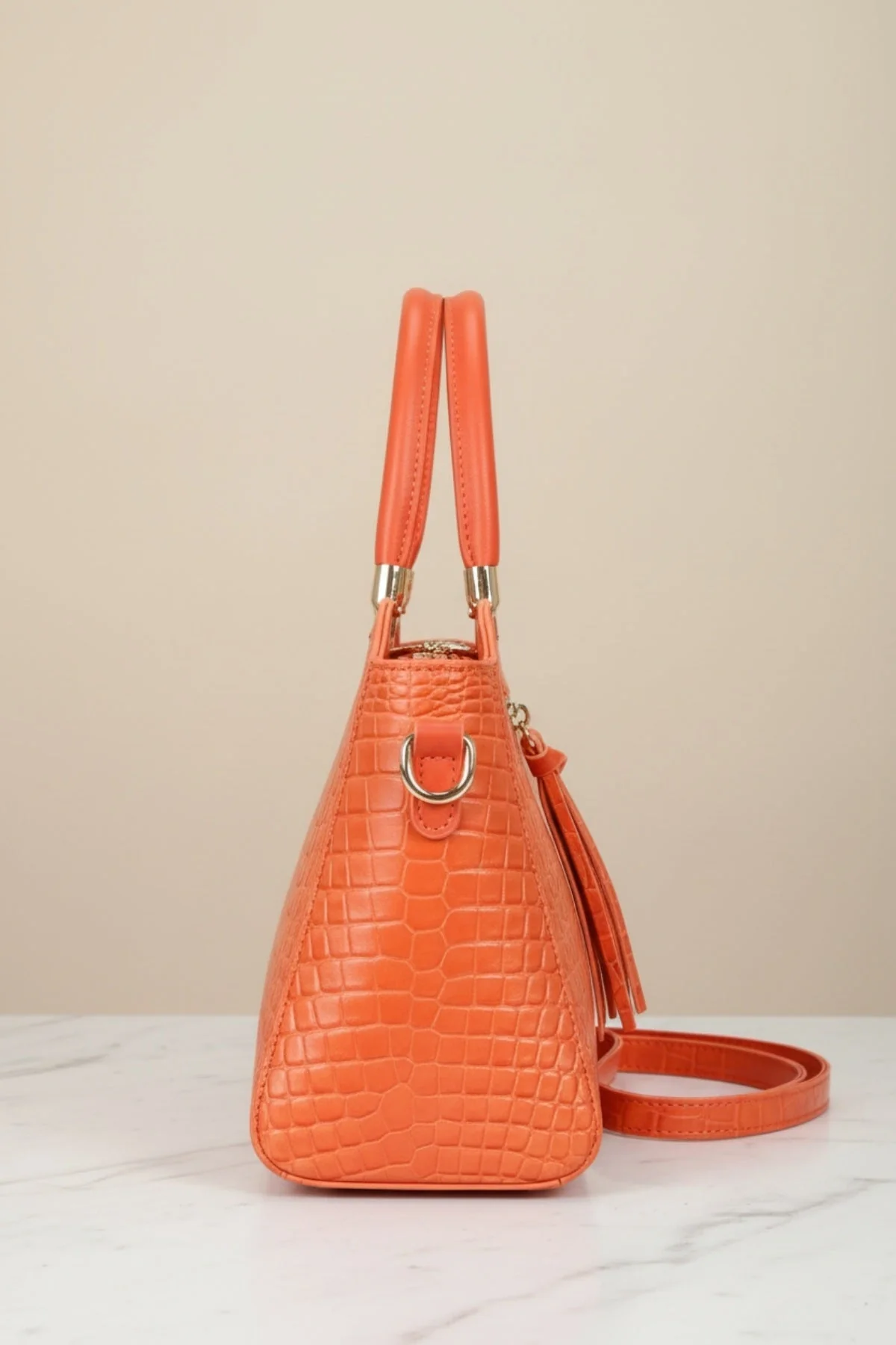 Orange Faux Croc Metallic Tote Bag