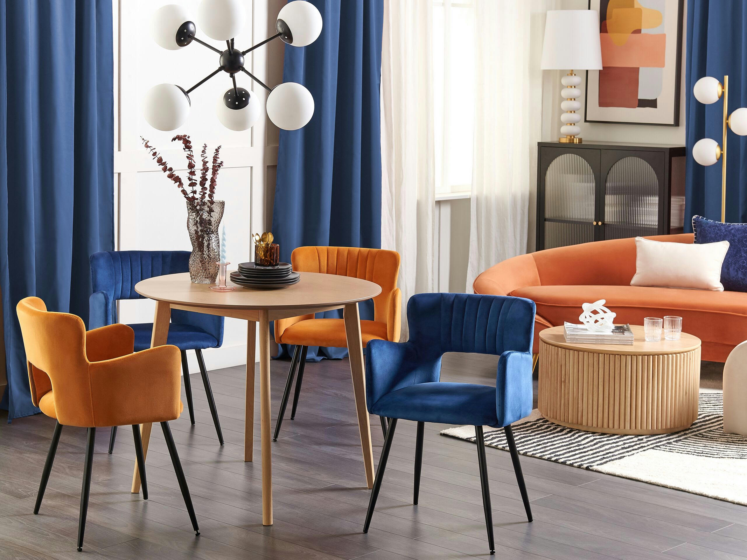 SANILAC - Lot de 2 chaises de salle à manger en velours bleu marine