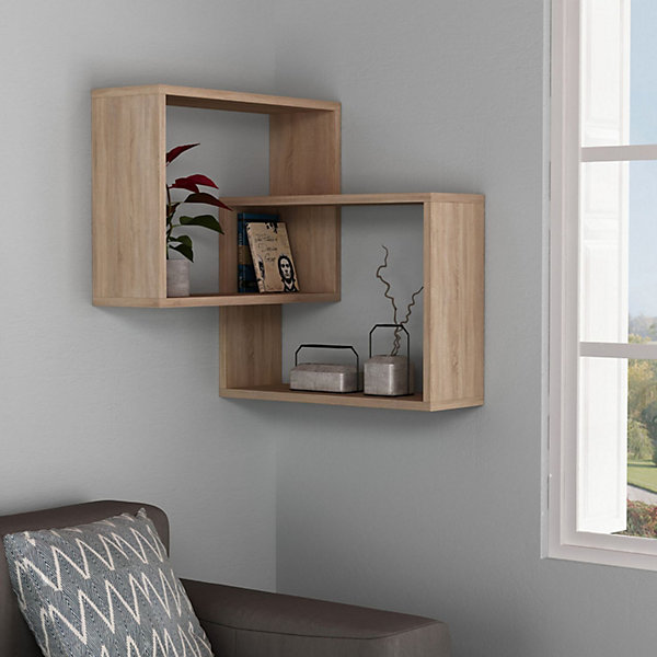 Etagère murale d'angle carrée en bois