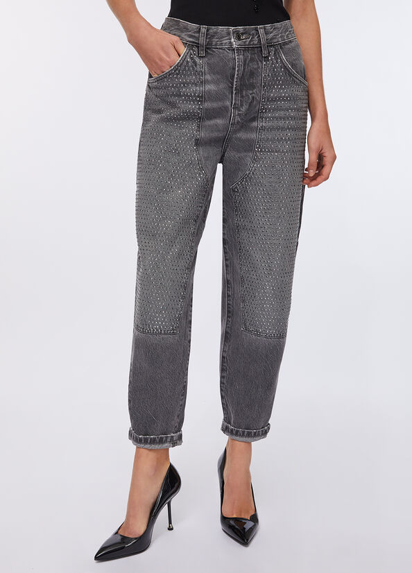 Jeans straight con strass