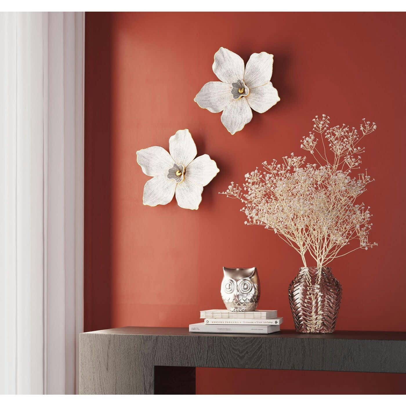 - Déco murale orchidée blanche et dorée en polyrésine H25