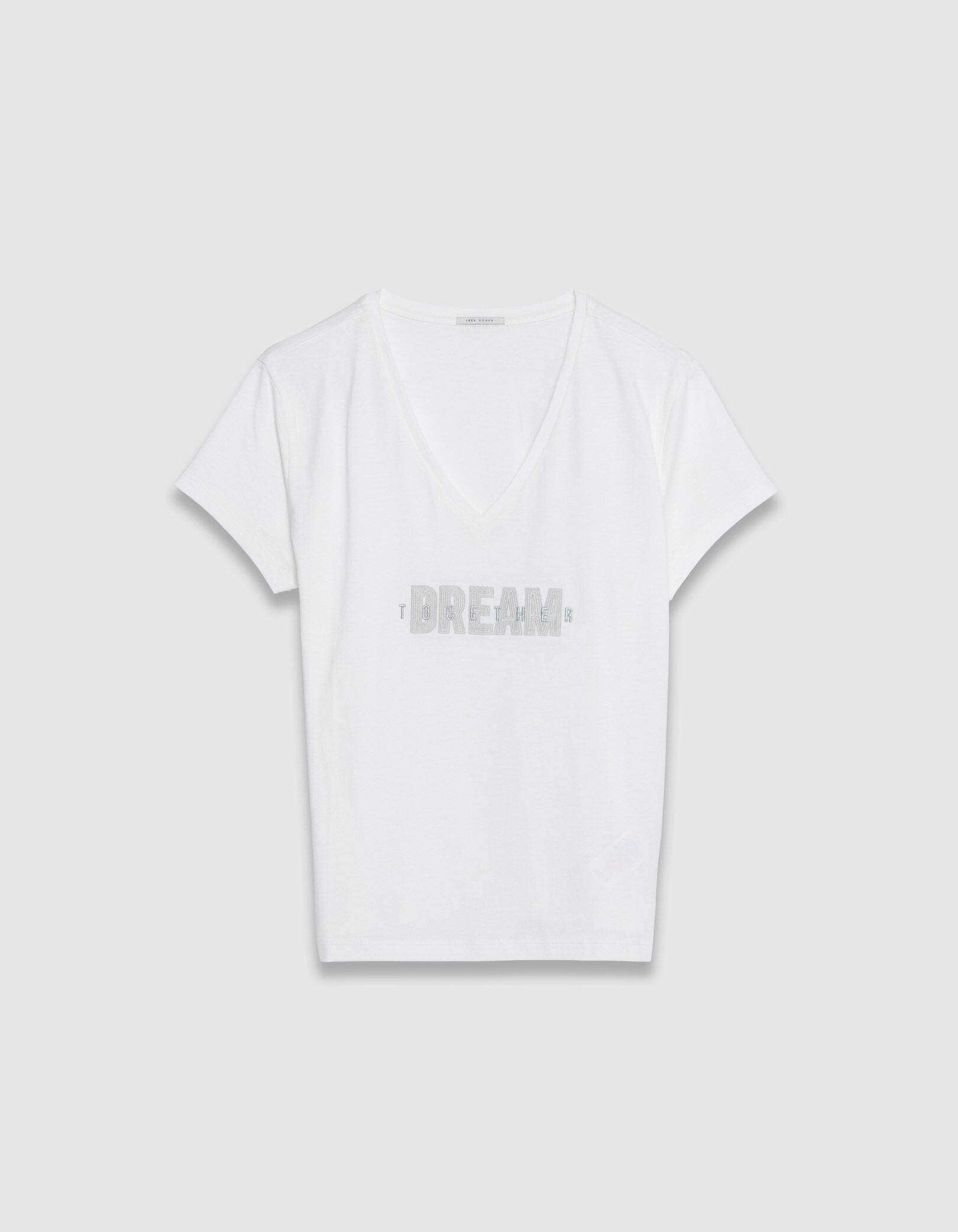 Tee-shirt encolure V blanc message brodé Femme