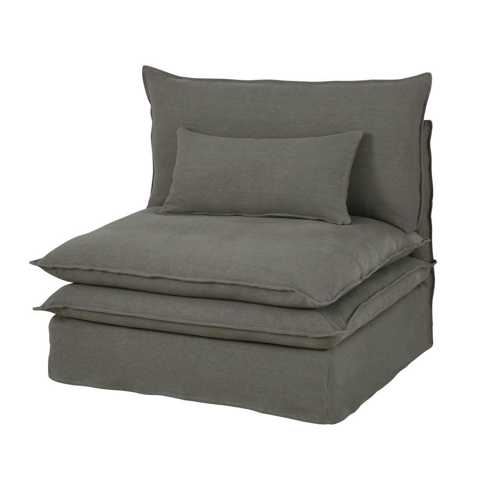 Pompei - Chauffeuse pour canapé modulable en lin épais gris