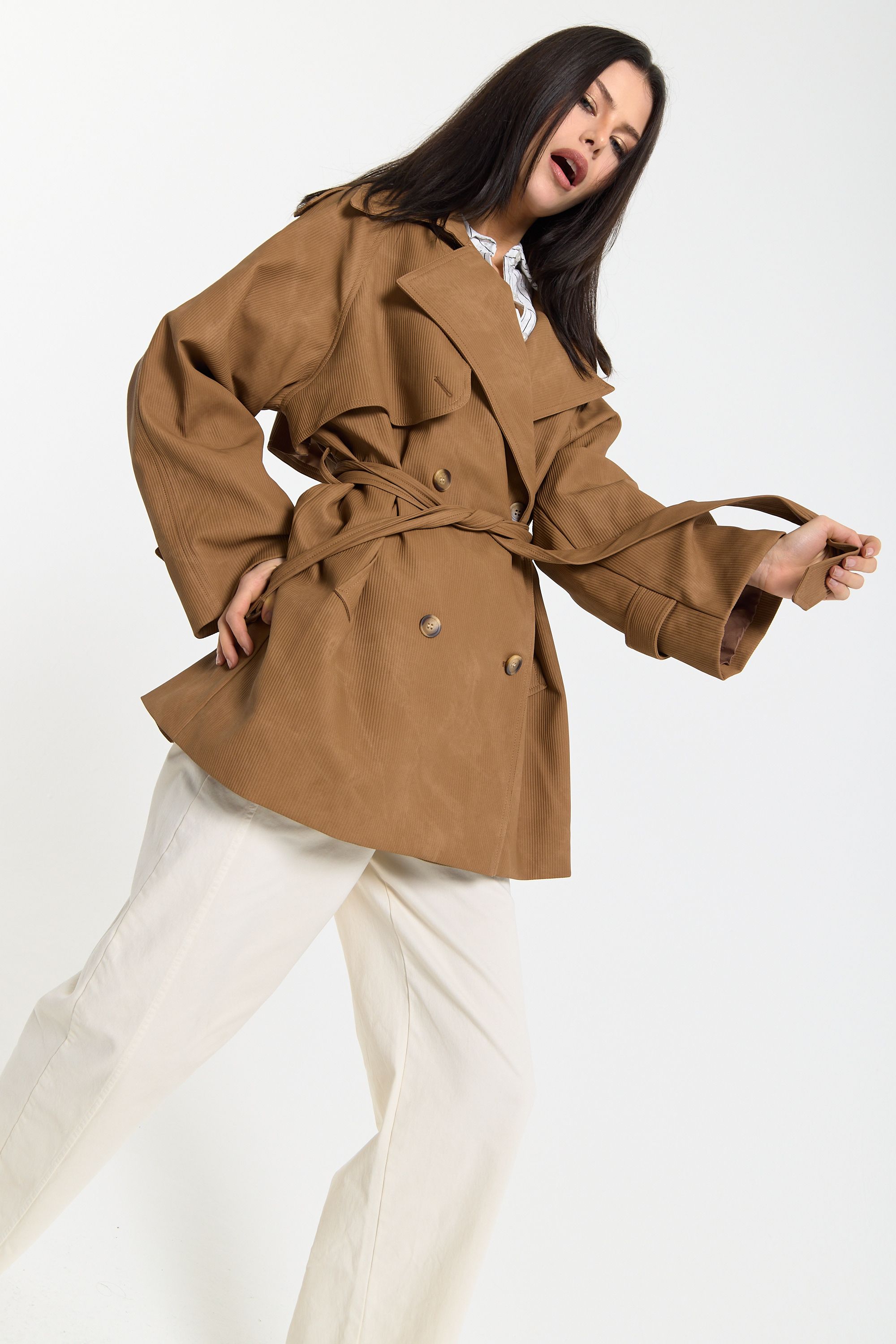 House of Holland Brown Cord Belted Trench Jacket