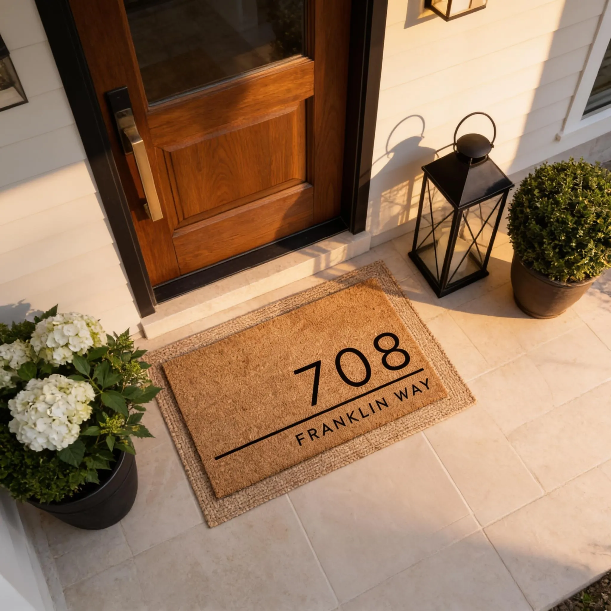 Personalized Doormat | Modern Address Mat | Natural Coir | Custom House Number | Street Name | Multiple Sizes