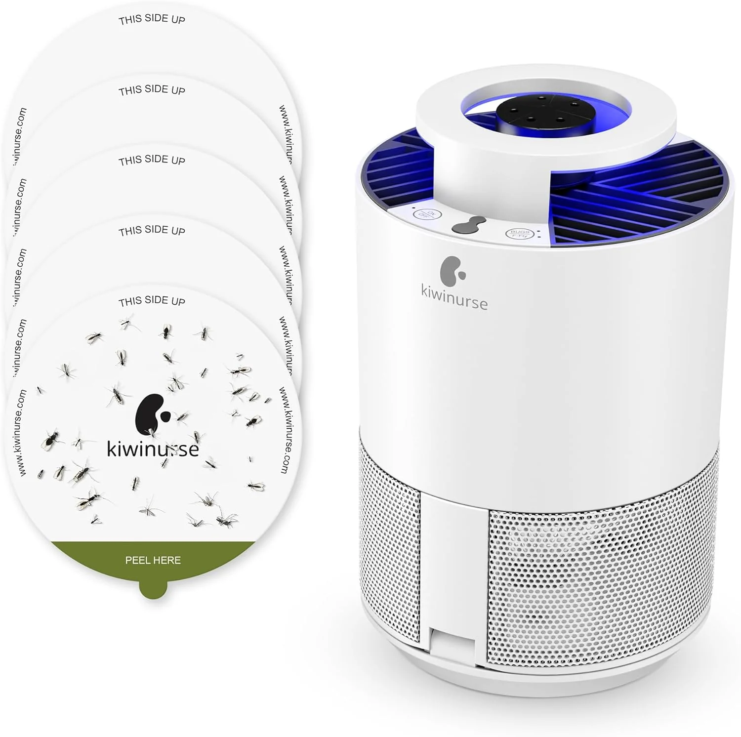 Indoor Bug Trap  Fruit Flies, Gnats & Mosquitoes Catcher with Suction, 5 Glue Cards & Bait (White)