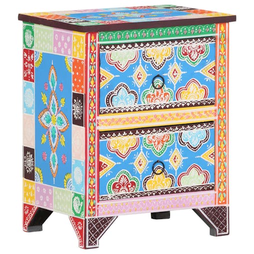 NNEVL Hand Painted Bedside Cabinet 40x30x50 cm Solid Mango Wood