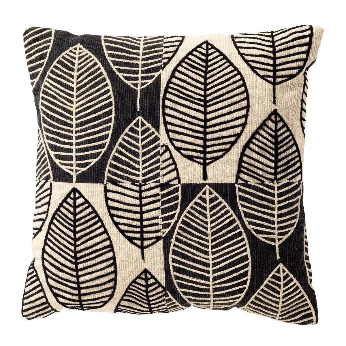 DAKOTA - sierkussen 45x45 cm - bladmotief - gerecycled - Raven - zwart