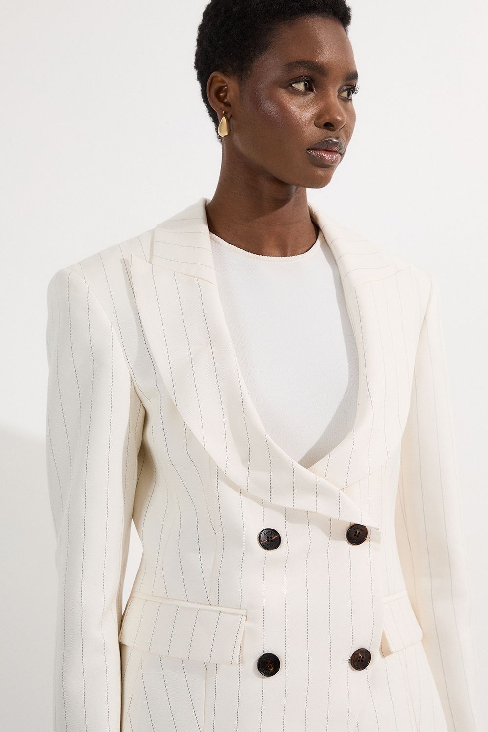 KarenMillen Pinstripe Double Breasted Waisted Tailored Jacket