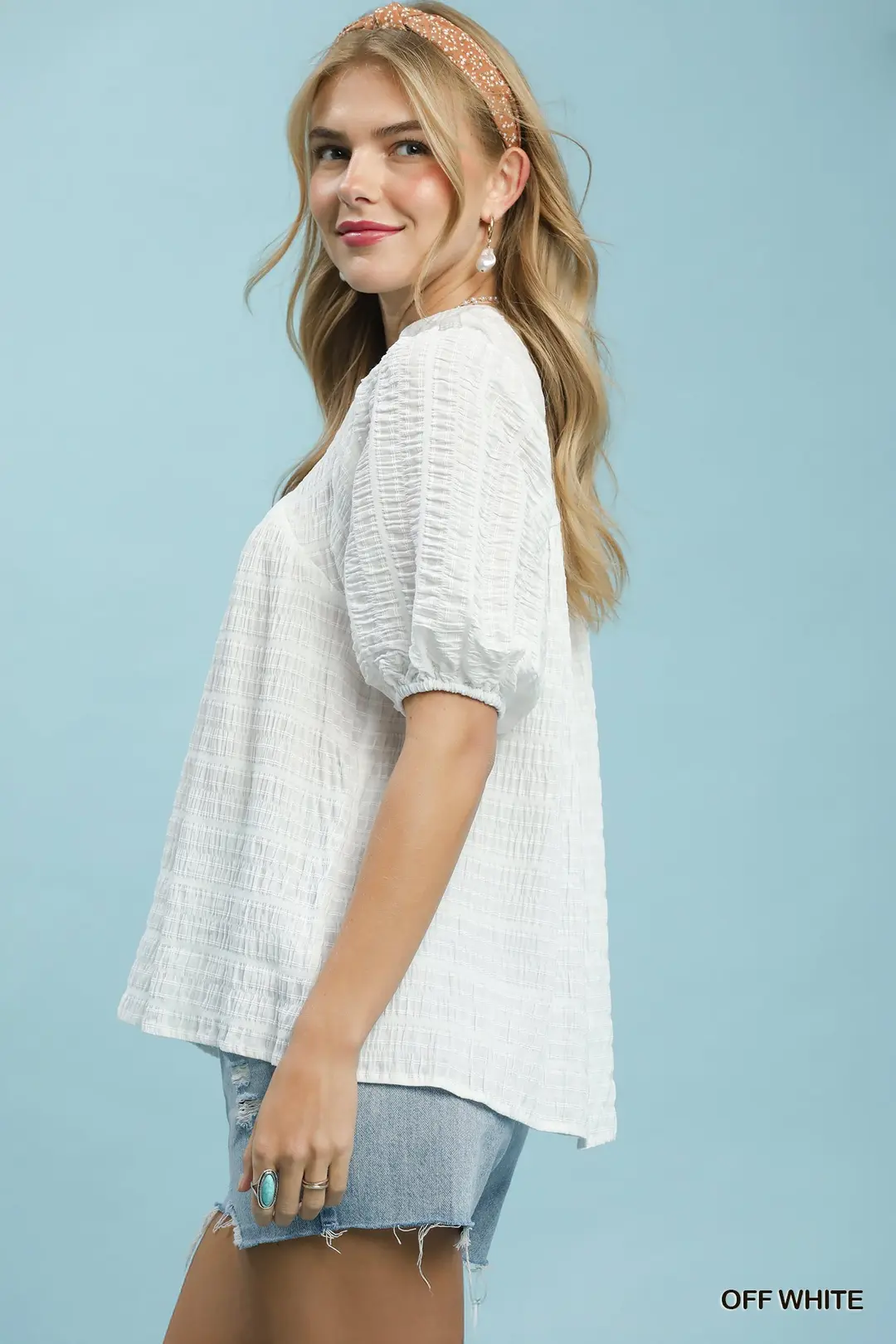 Textured Puff Sleeve Blouse