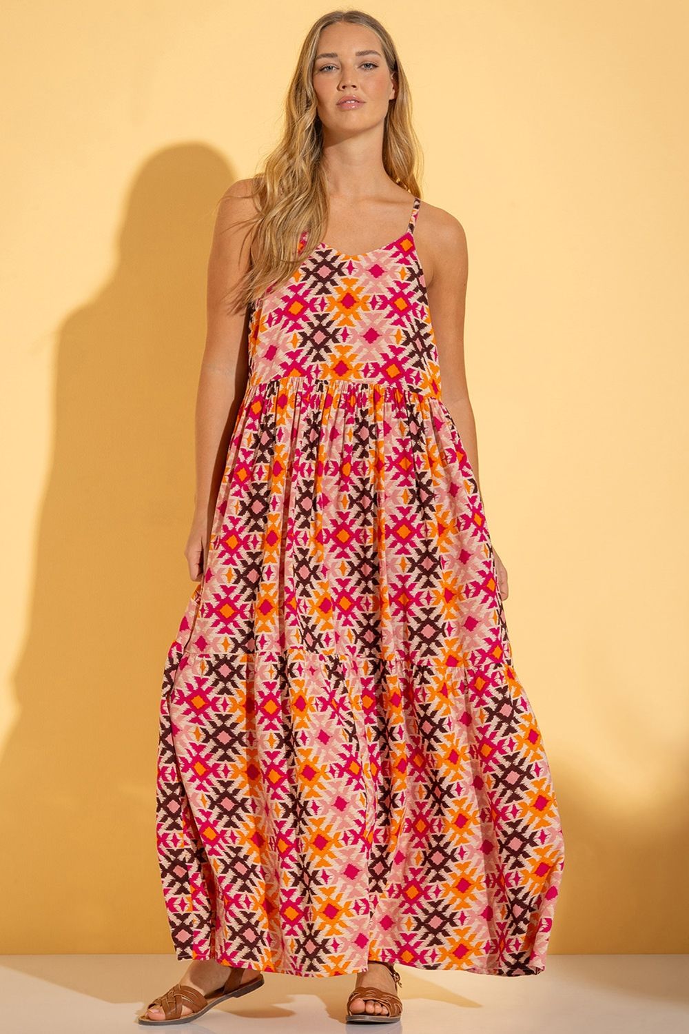 Klass. Aztec Print Relaxed Fit Strappy Maxi Dress