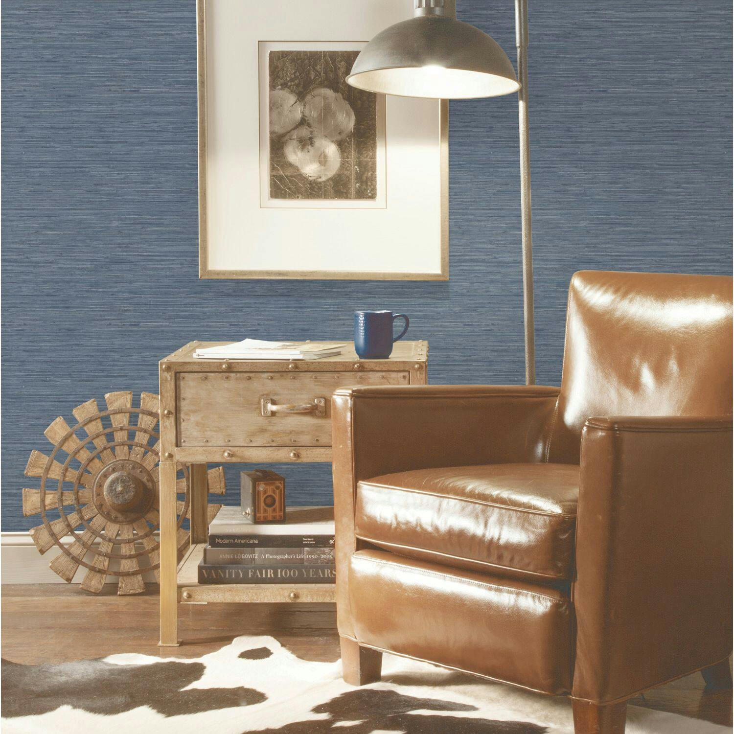 Roommates Peel & Stick Removable Wallpaper, Repositionable, Navy Grass Cloth