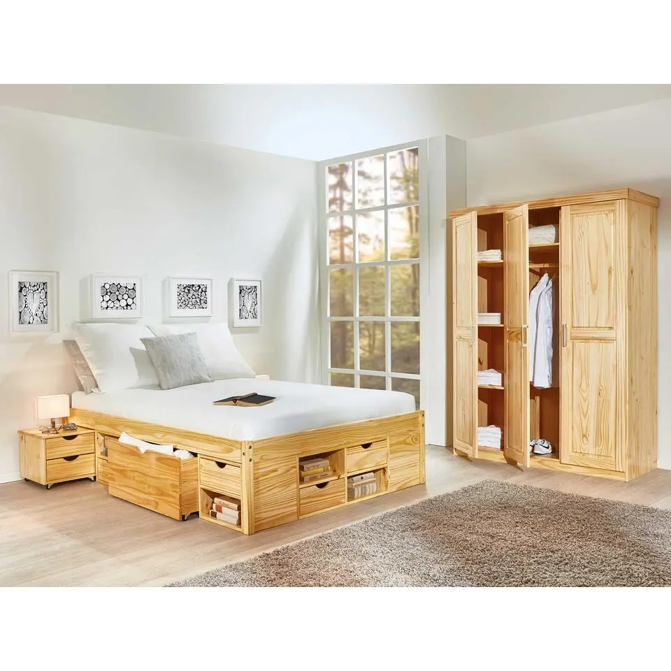 Bed Xavier 160x200cm met opbergruimte - dennenhout