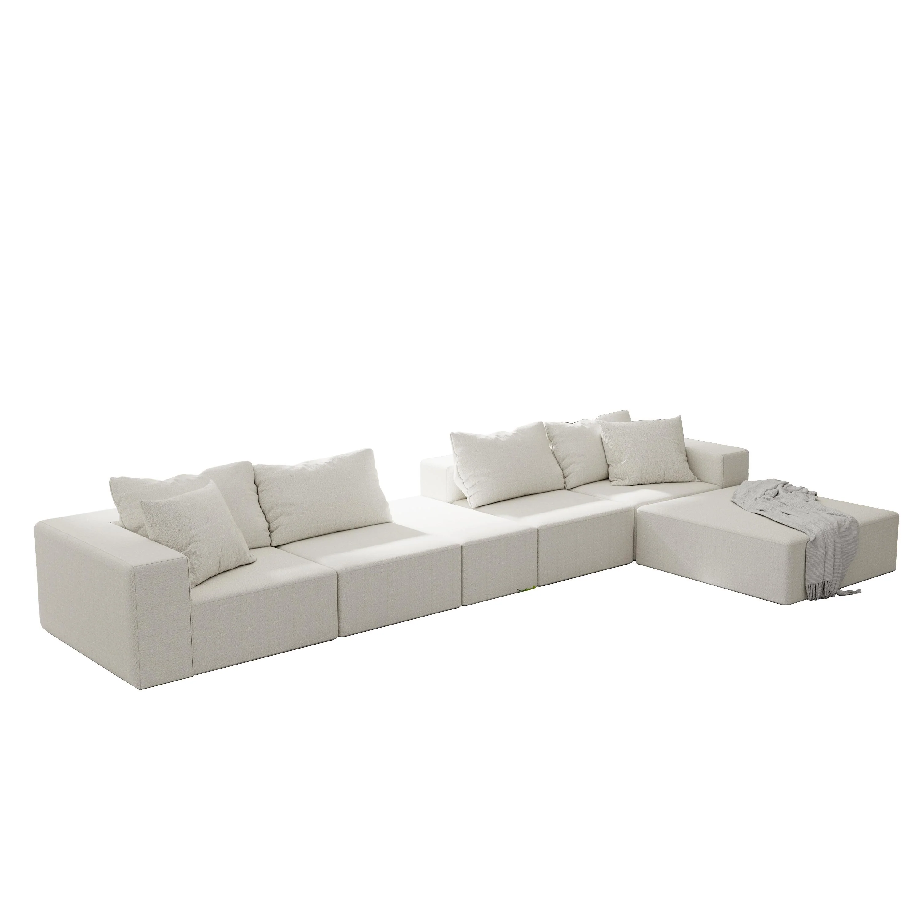 132 Modular L-Shaped 6-Seat Sectional Sofa Set with 6 Pillows and Ottoman, Customizable for Living Room Use