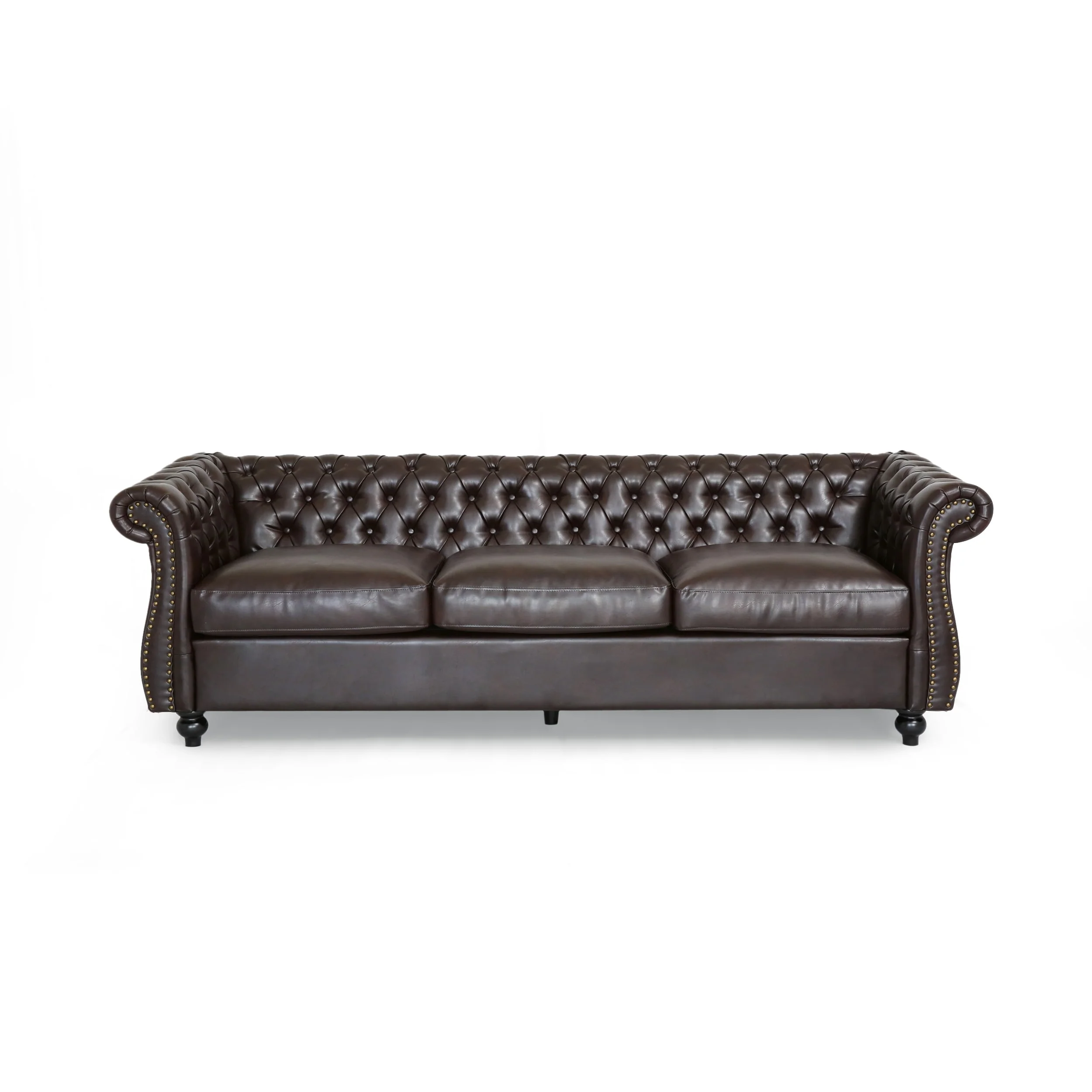 Somerville Chesterfield Tufted Faux Leather Sofa with Scroll Arms by Christopher Knight Home