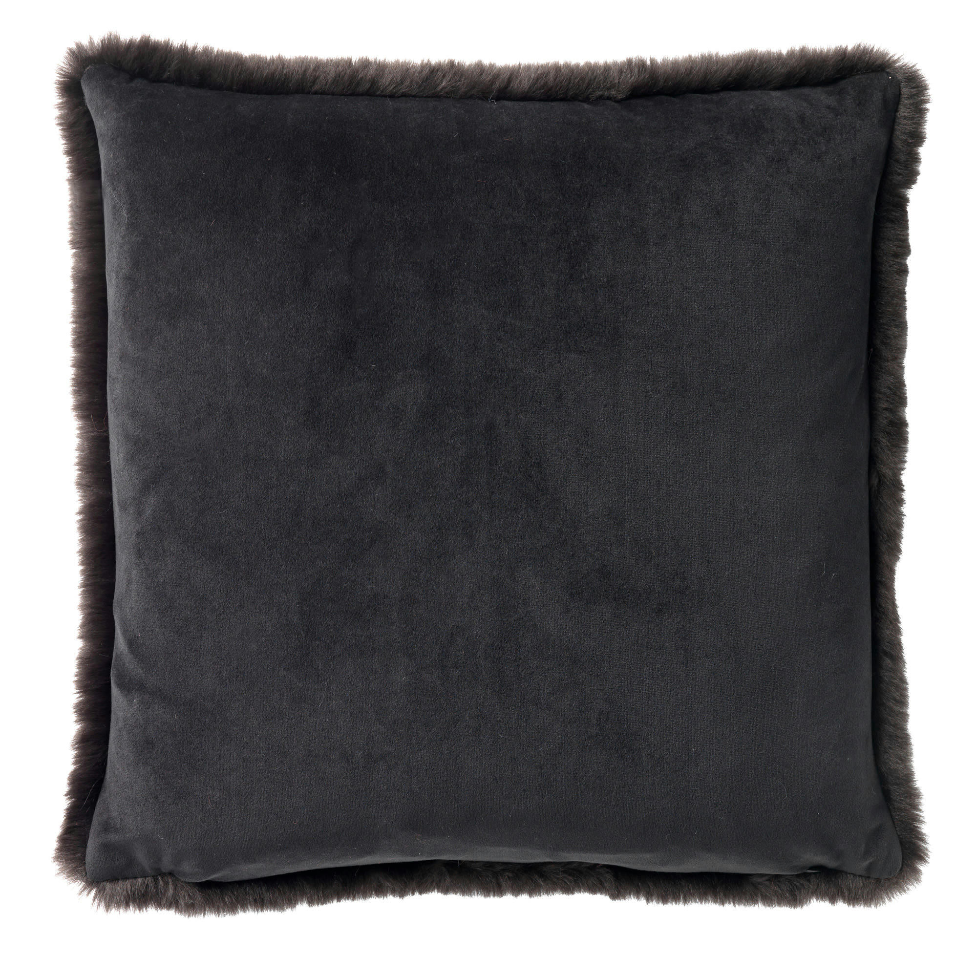 ZAYA - Coussin - noir fausse fourrure 60x60 cm uni